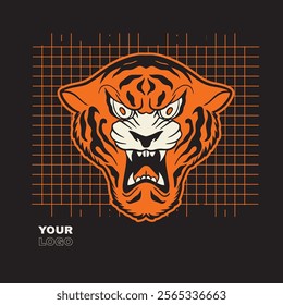 This tiger head mascot logo features a fierce and dynamic design, capturing the strength and intensity of the tiger.