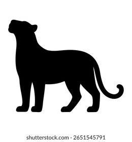 Esta é a silhueta de um tigre olhando para cima. O corpo do tigre é forte e estável. Sua cabeça ergue-se em direção ao céu. As patas dianteiras permanecem firmes no chão. Esta silhueta de tigre mostra 