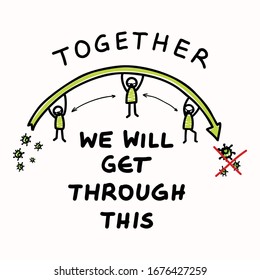 In This Together. Corona Virus Covid 19 Stickman Infographic. Community World Wide Help Social Media Clipart. Viral Pandemic Support Message. Outreach We Will Get Through This Poster Square Banner.