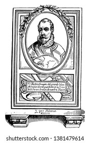 This is a Tomb of Columbus. This is very unique tomb of Columbus, vintage line drawing or engraving illustration.