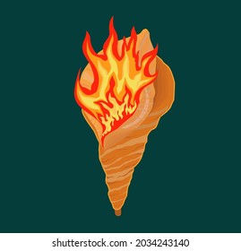 This torch is made of a hard snail shell and is usually used as a traditional musical instrument. This shell acts as a container for a torch to produce a fire that can illuminate the surroundings