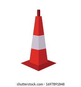 This is a traffic cone with white and orange stripes isolated on isolated  background.