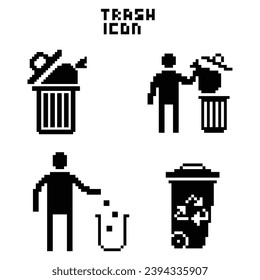 this is trash icon in pixel art with black color and white background ,this item good for presentations,stickers, icons, t shirt design,game asset,logo and your project.