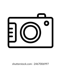 This travel icon set features sleek outline designs, perfect for representing various travel elements. The icons include an airplane, suitcase, map, camera, beach scene, passport, globe, train, hotel,