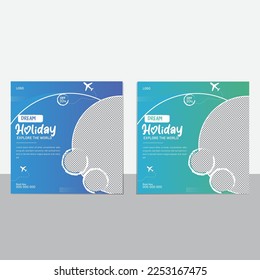 This is the travel sale social media post template. Web banner, flyer, or poster for traveling agency business offer promotion. Holiday and tour advertisement banner design
