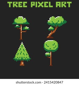 this tree icon in pixel art with simple color and black background ,this item good for presentations, stickers, icons, t shirt design,game asset,logo and your project.