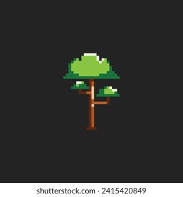 este icono de árbol en el arte de píxeles con color sencillo y fondo negro, este elemento es bueno para presentaciones, pegatinas, iconos, diseño de camisetas, activo de juego, logotipo y su proyecto.