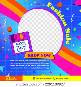 This trendy 90s themed Social media template is colorful and attractive, perfect for your company posts