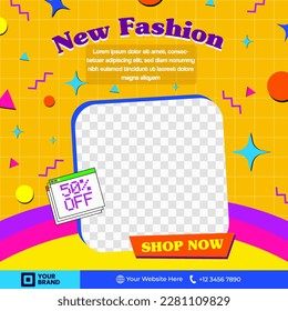 This trendy 90s themed Social media template is colorful and attractive, perfect for your company posts