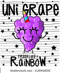 This trendy version unicorn is designed for all unicorn fans. Fresh and nourishing grape is transformed to a magical unicorn. Rainbow colors and purple makes it more energetic.