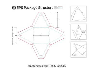 This triangular horn type assembly box can be used for flowers, school supplies, pansies, accessories, and gift wrapping. package Dieline. Box structure.