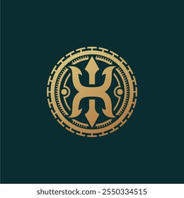 Este logotipo de 'Tridente con adorno' combina fuerza y elegancia, con un potente tridente en su núcleo, que simboliza la autoridad, el poder y la protección.