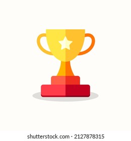 This is a trophy icon designed with a flat design concept. This trophy icon is dominated by a golden yellow color that is suitable for use in content, such as: games, awards, and the like.