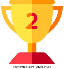 Este es un icono trofeo número 2 diseñado con un concepto de diseño plano. Este icono trofeo está dominado por un color amarillo dorado que es adecuado para su uso en contenido, como: juegos, premios y cosas por el estilo.