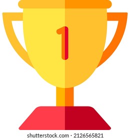 This is a trophy icon number one designed with a flat design concept. This trophy icon is dominated by a golden yellow color that is suitable for use in content, such as: games, awards, and the like.