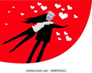 This is true love. Feelings, emotions, a girl hugs her boyfriend. Vector image for illustrations.