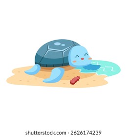 This Turtle in shore illustration is suitable for sea creature, wild animal, etc.