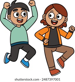 This is a two friends are  jumping in the air with joy with high quality eps format