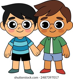 This is a two friends are standing side by side and holding hand with high quality eps format 