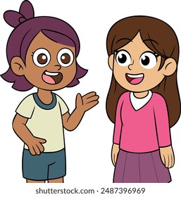 This is a two girl enthusiastically telling a story with animated gestures with high qulity eps format