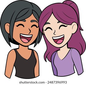 Este es un diseño de Vector de dos chicas riéndose juntas con formato eps de alta calidad