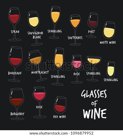 This is  types of wine. The glasses of wine you can use in the menu, in the shop, in the bar, the card or stickers. 