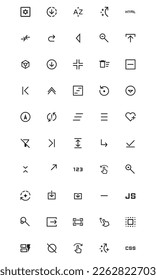 this is a uiux icon, with outline style used for mobile web and other purposes and the elements in the design are arrows, menus, onoff keys, remove and many others