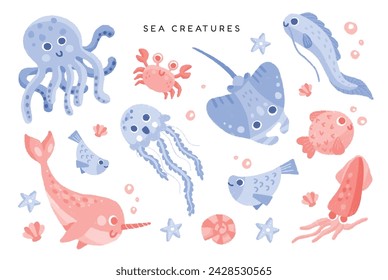 This is Under The Sea clipart set contains 30 high-quality (300dpi), gouache style png. Suitable for art print for your kids room, kids t-shirts, packaging, phone cases, pet shop brand kit, etc