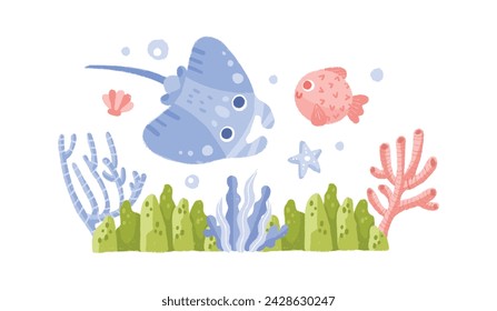 This is Under The Sea set contains ocean scenery high-quality (300dpi), gouache style png. Suitable for art print, t-shirts, packaging, phone cases, brand kit, etc