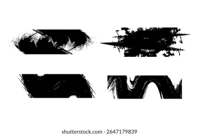 This unique collection of abstract grunge brush stroke banners features high contrast, distorted textures designed to add raw energy and movement to any creative project.  