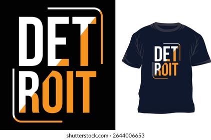 This unique Detroit typography T-shirt design combines bold urban aesthetics with modern minimalism. Featuring clean, sharp lines and a distinctive type arrangement, the design captures the industrial