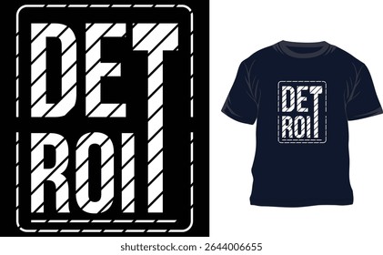 This unique Detroit typography T-shirt design combines bold urban aesthetics with modern minimalism. Featuring clean, sharp lines and a distinctive type arrangement, the design captures the industrial
