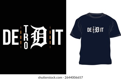This unique Detroit typography T-shirt design combines bold urban aesthetics with modern minimalism. Featuring clean, sharp lines and a distinctive type arrangement, the design captures the industrial