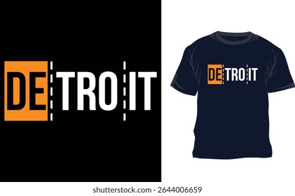 This unique Detroit typography T-shirt design combines bold urban aesthetics with modern minimalism. Featuring clean, sharp lines and a distinctive type arrangement, the design captures the industrial