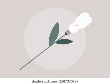 This unique eco flower, crafted from a light bulb and green leaves, symbolizes the harmony between nature and technology in promoting sustainability and environmental awareness