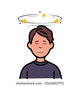 This unique image or design is suitable to represent a young person who gets dizzy or stressed easily with the symbol of a star spinning above his head.