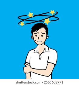 This unique image or design is suitable to represent a young person who gets dizzy or stressed easily with the symbol of a star spinning above his head.