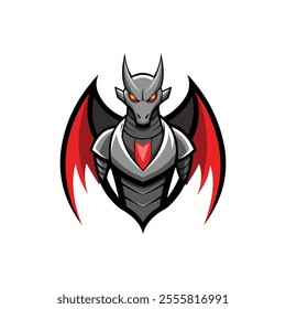 This unique mascot logo features a powerful futuristic dragon with metallic wings and a glowing chest core, perfect for high-tech, professional branding and logo design needs.