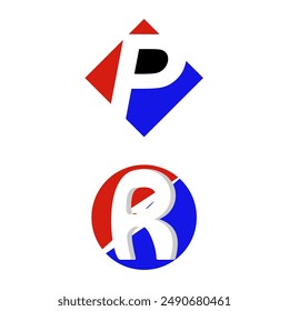 This is a unique and simple P and R letter logo with a blue and red background, suitable for company logos with the initials P and R, shoe companies, clothes, t-shirts, distros, printing, warehouses, 