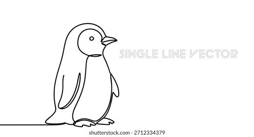 This unique single line art illustration of a standing penguin offers a clean, contemporary look, ideal for branding, educational materials, or decorative purposes