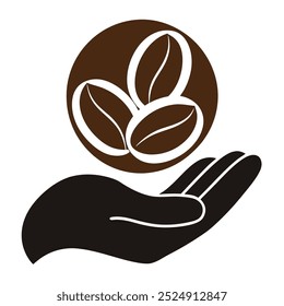 This unique vector illustration features coffee beans resting in a palm. Ideal for branding, packaging, cafe decor, or coffee-themed projects that need a natural, earthy touch.
