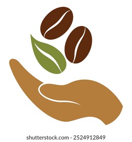 This unique vector illustration features coffee beans resting in a palm. Ideal for branding, packaging, cafe decor, or coffee-themed projects that need a natural, earthy touch.
