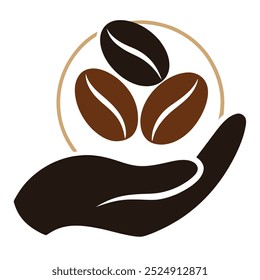 This unique vector illustration features coffee beans resting in a palm. Ideal for branding, packaging, cafe decor, or coffee-themed projects that need a natural, earthy touch.
