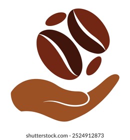 This unique vector illustration features coffee beans resting in a palm. Ideal for branding, packaging, cafe decor, or coffee-themed projects that need a natural, earthy touch.
