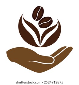 This unique vector illustration features coffee beans resting in a palm. Ideal for branding, packaging, cafe decor, or coffee-themed projects that need a natural, earthy touch.
