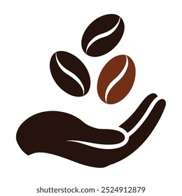 This unique vector illustration features coffee beans resting in a palm. Ideal for branding, packaging, cafe decor, or coffee-themed projects that need a natural, earthy touch.
