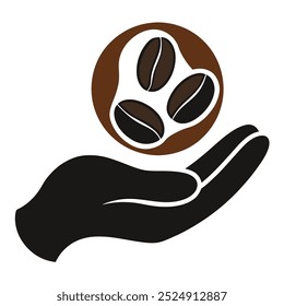 This unique vector illustration features coffee beans resting in a palm. Ideal for branding, packaging, cafe decor, or coffee-themed projects that need a natural, earthy touch.
