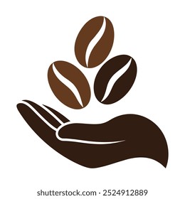 This unique vector illustration features coffee beans resting in a palm. Ideal for branding, packaging, cafe decor, or coffee-themed projects that need a natural, earthy touch.
