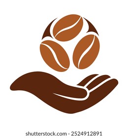 This unique vector illustration features coffee beans resting in a palm. Ideal for branding, packaging, cafe decor, or coffee-themed projects that need a natural, earthy touch.
