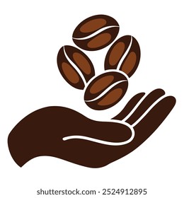 This unique vector illustration features coffee beans resting in a palm. Ideal for branding, packaging, cafe decor, or coffee-themed projects that need a natural, earthy touch.
